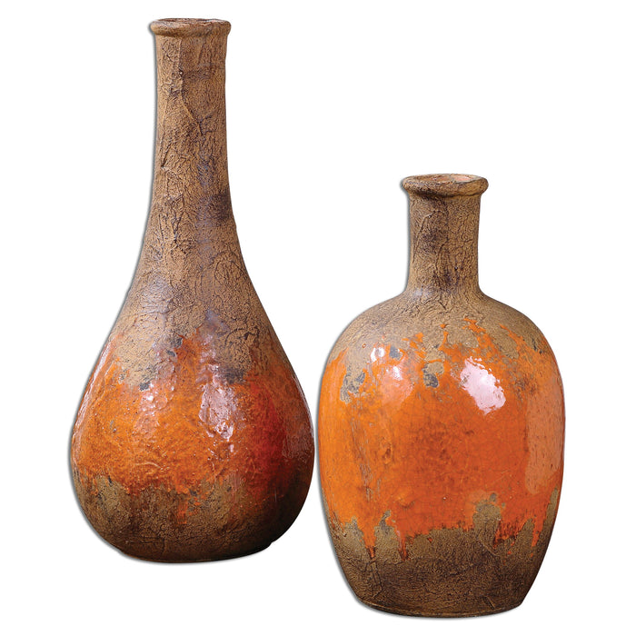 Kadam - Ceramic Vases (Set of 2) - Light Brown & Orange