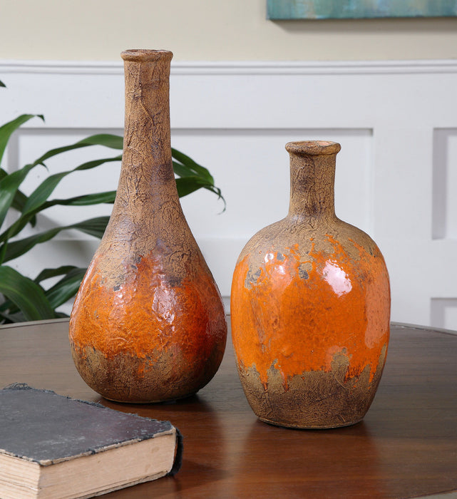 Kadam - Ceramic Vases (Set of 2) - Light Brown & Orange