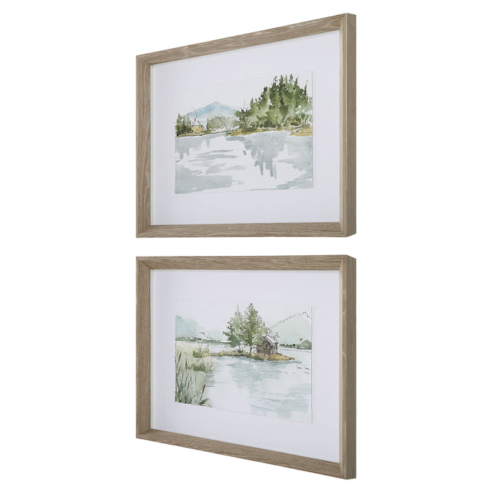 Serene - Lake Framed Prints (Set of 2) - Brown