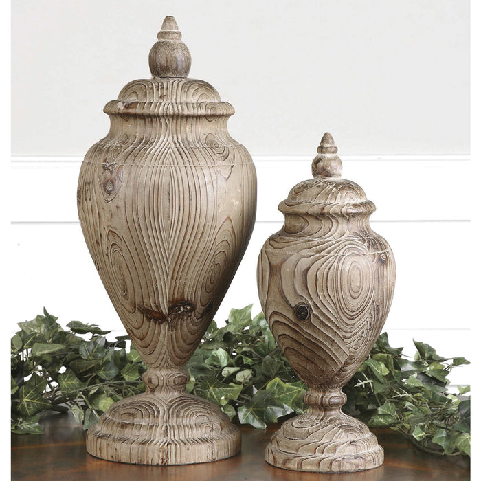 Brisco - Carved Wood Finials (Set of 2) - Light Brown
