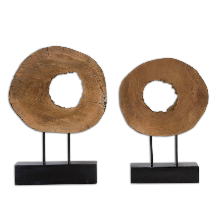 Ashlea - Wooden Sculptures (Set of 2) - Light Brown & Black
