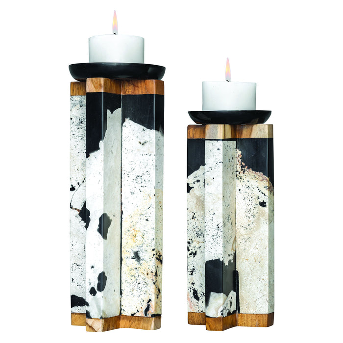 Illini - Stone Candleholders (Set of 2) - Black & White