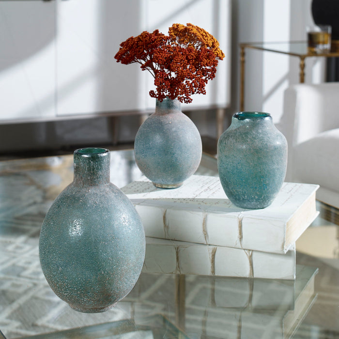Mercede - Weathered Vases (Set of 3) - Blue-Green