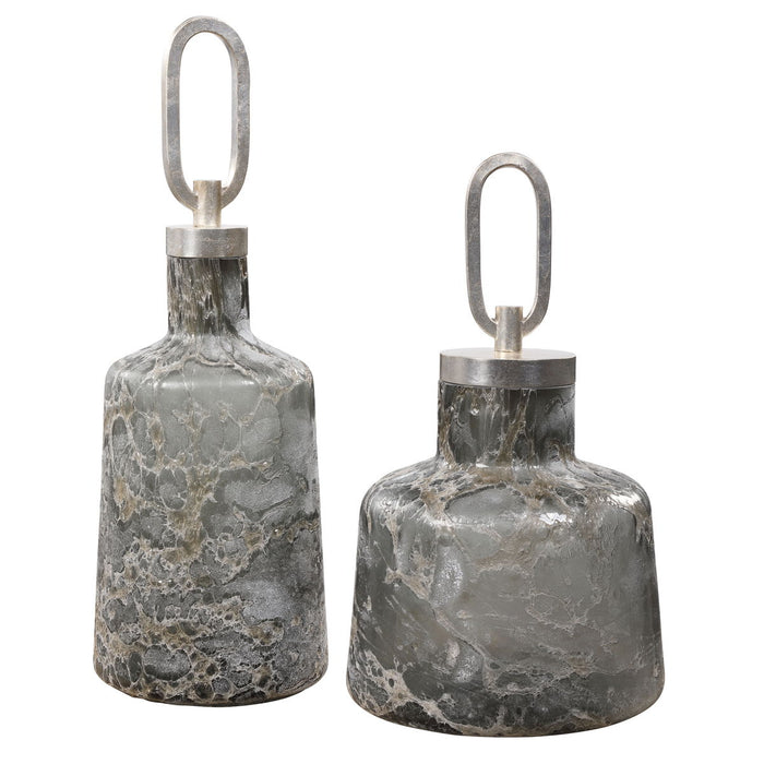 Storm - Art Glass Bottles (Set of 2) - Dark Gray