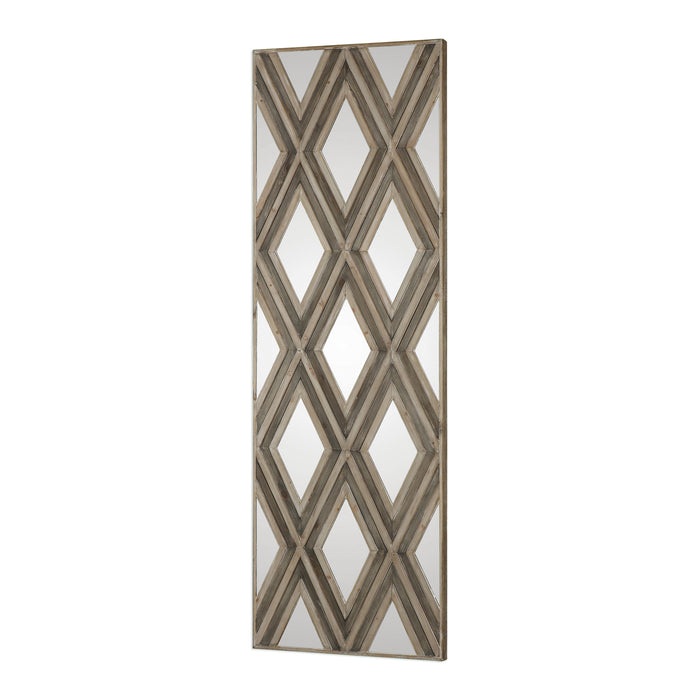 Tahira - Geometric Argyle Pattern Wall Mirror - Light Brown