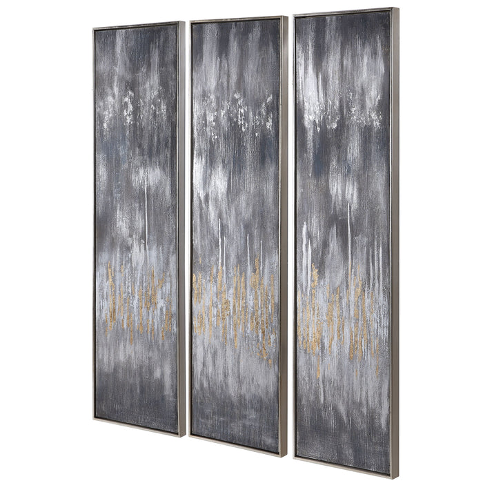 Gray Showers - Hand Painted Canvases (Set of 3) - Dark Gray
