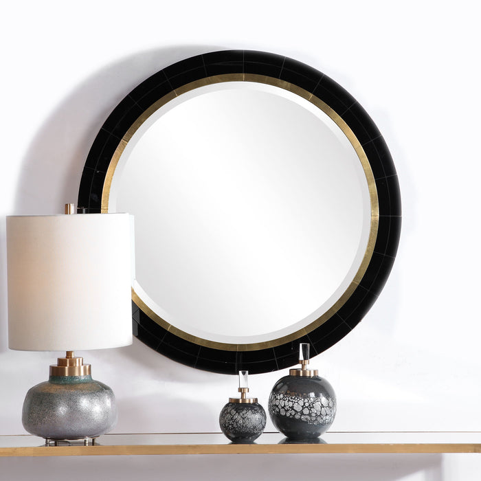 Nayla - Tiled Round Mirror - Black