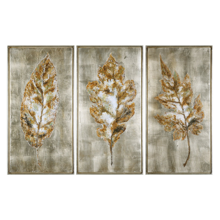 Champagne Leaves - Modern Art (Set of 3) - Pearl Silver