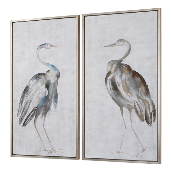 Summer Birds - Framed Art (Set of 2) - Pearl Silver