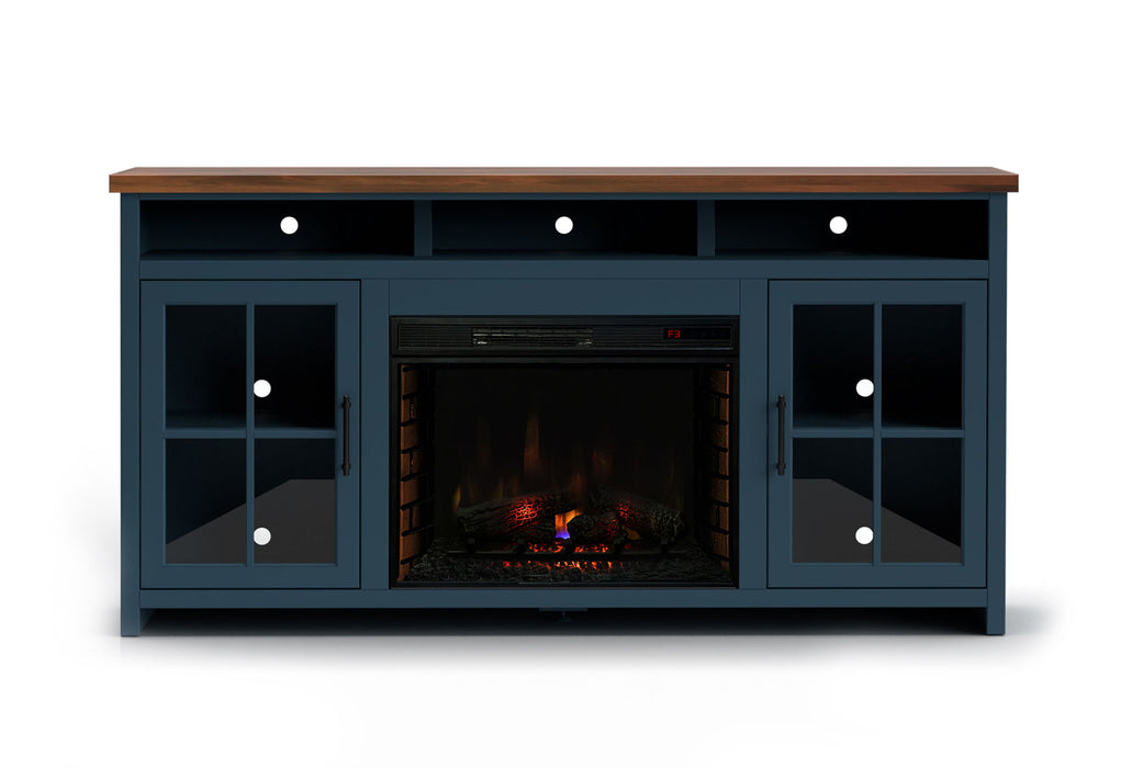 Nantucket - 74" Fireplace Console - Blue Denim / Whiskey