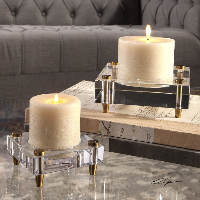 Claire - Crystal Block Candleholders (Set of 2) - Beige