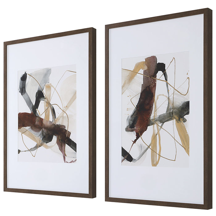 Burgundy Interjection - Abstract Prints (Set of 2) - Dark Brown