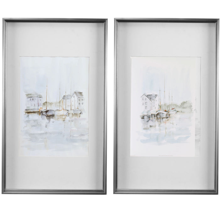 New England Port - Framed Prints (Set of 2) - Blue