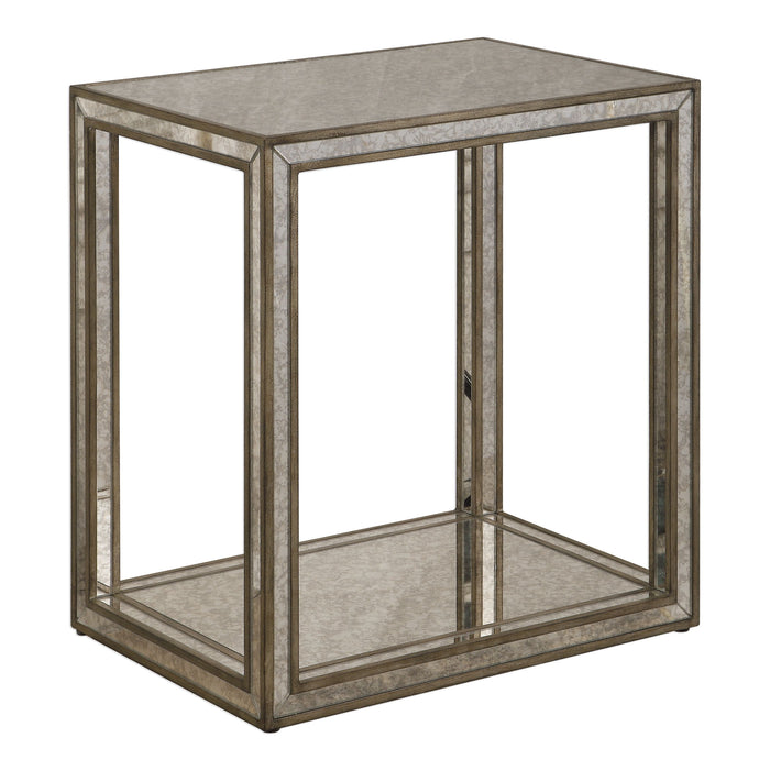 Julie - Mirrored End Table - Pearl Silver
