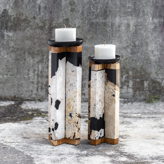 Illini - Stone Candleholders (Set of 2) - Black & White