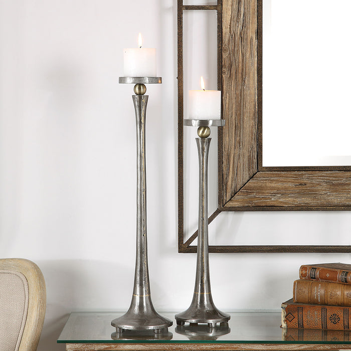 Aliso - Cast Iron Candleholders (Set of 2) - Pearl Silver