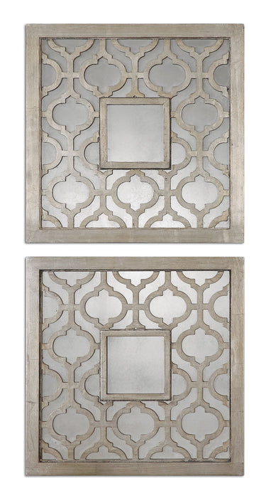 Sorbolo - Squares Decorative Mirror (Set of 2) - Pearl Silver
