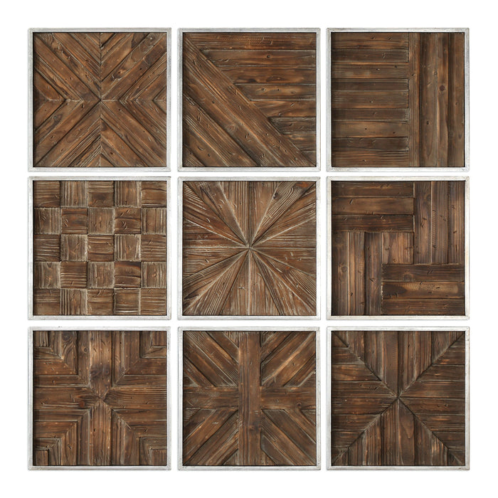 Bryndle - Rustic Wooden Squares (Set of 9) - Dark Brown