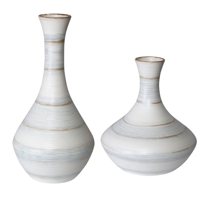 Potter - Fluted Striped Vases (Set of 2) - Blue, Light
