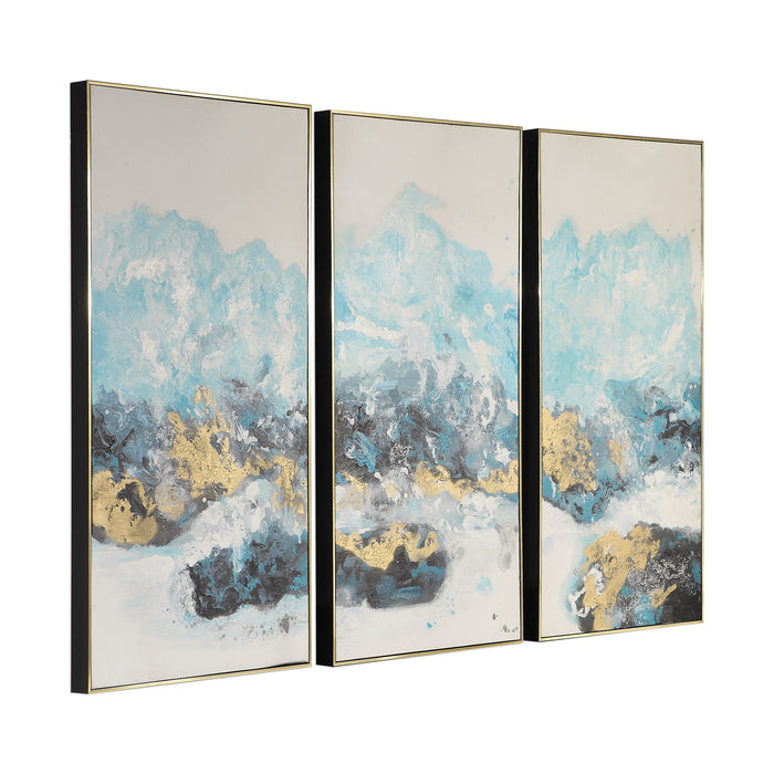 Crashing Waves - Abstract Art (Set of 3) - Blue