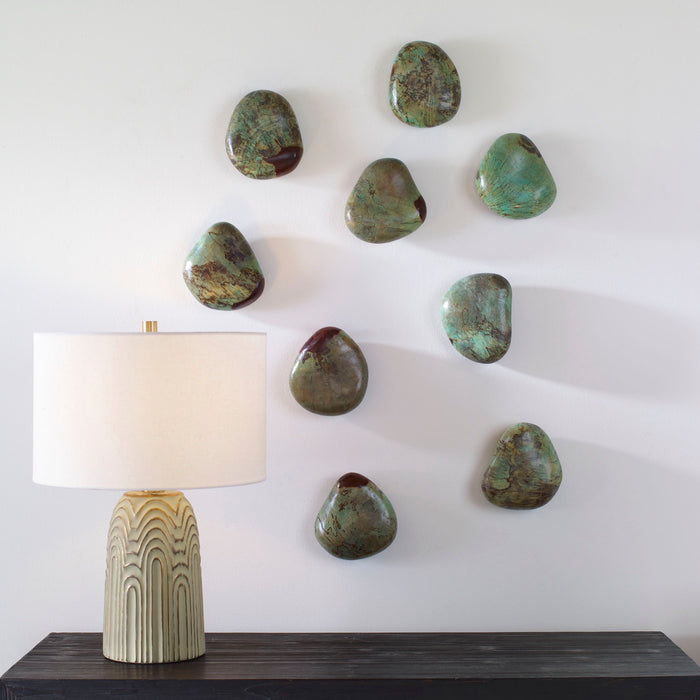 Pebbles - Wood Wall Decor (Set of 9) - Aqua