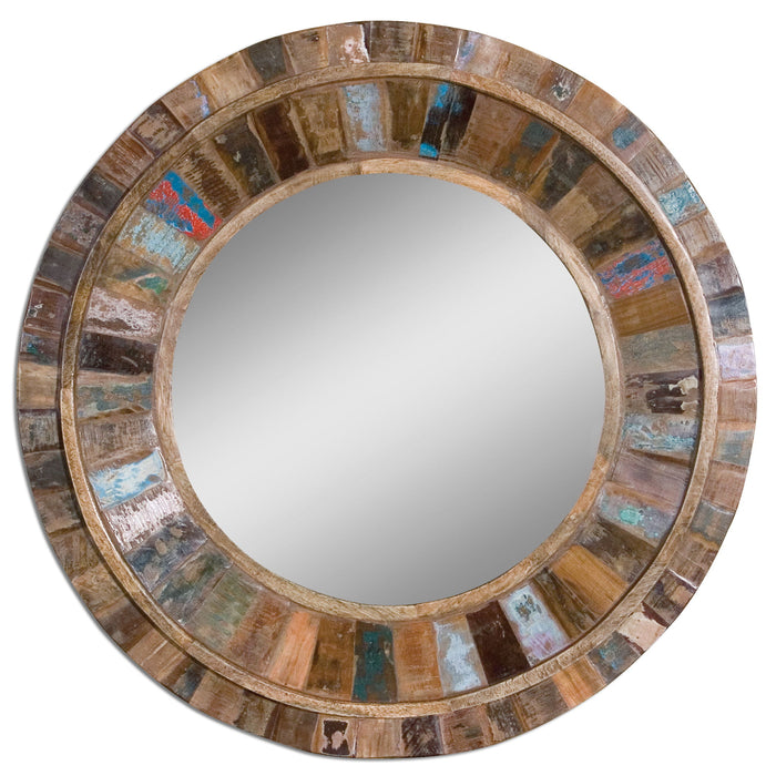 Jeremiah - Round Wood Mirror - Light Brown