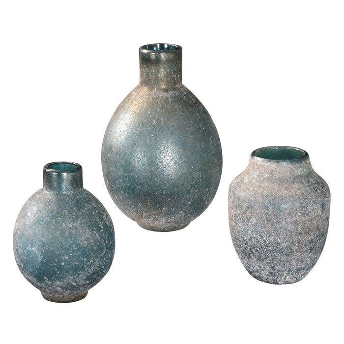 Mercede - Weathered Vases (Set of 3) - Blue-Green
