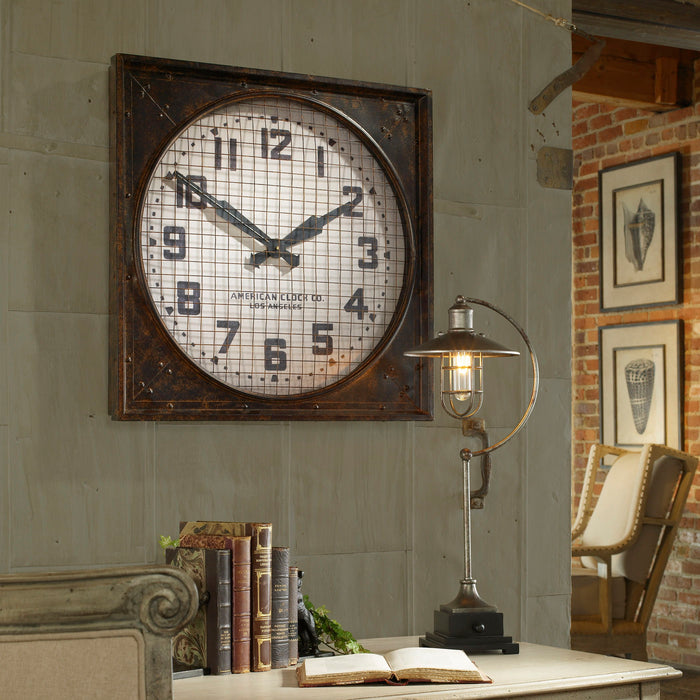 Warehouse - Wall Clock With Grill - Dark Brown