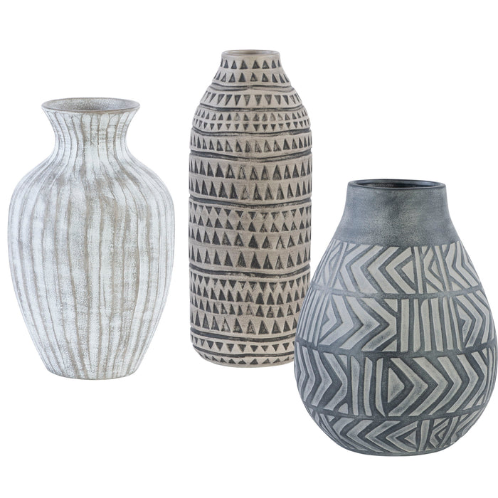 Natchez - Geometric Vases (Set of 3) - Pearl Silver