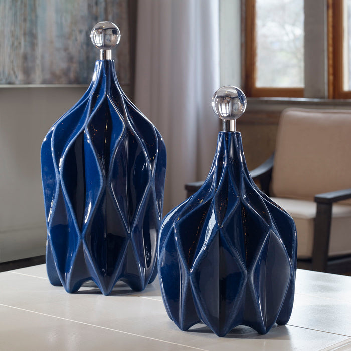 Klara - Geometric Bottles (Set of 2) - Blue
