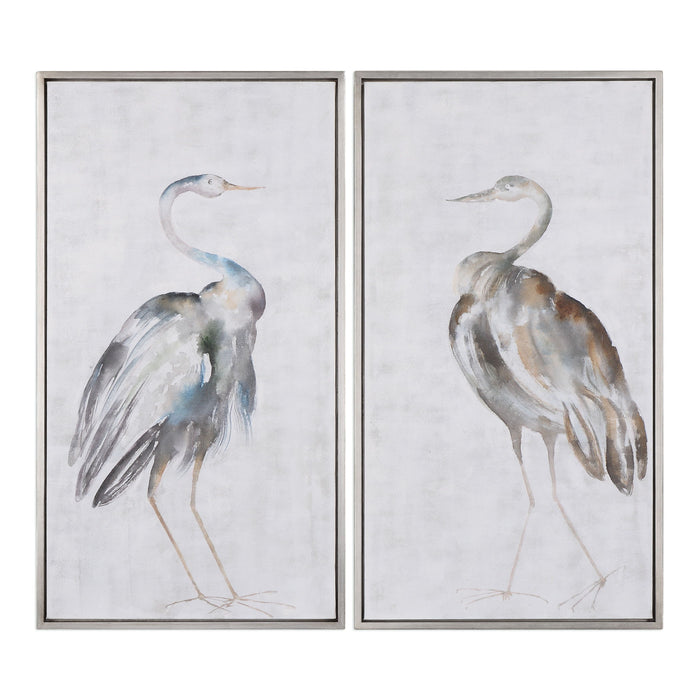 Summer Birds - Framed Art (Set of 2) - Pearl Silver