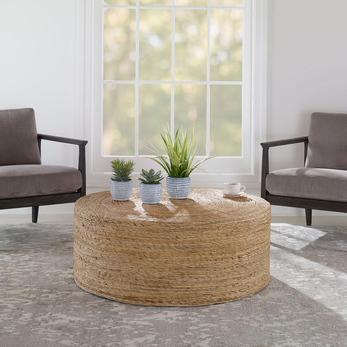 Rora - Woven Round Coffee Table - Light Brown