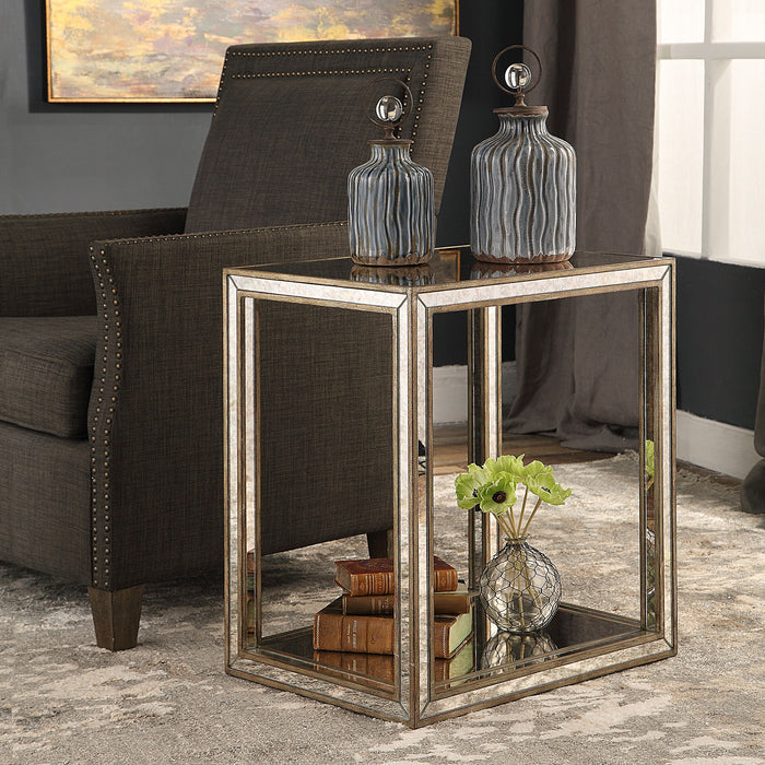 Julie - Mirrored End Table - Pearl Silver