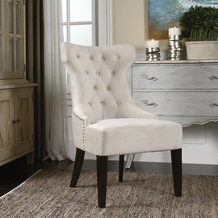 Arlette - Tufted Wing Chair - White