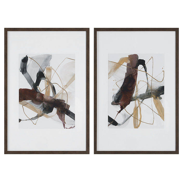 Burgundy Interjection - Abstract Prints (Set of 2) - Dark Brown