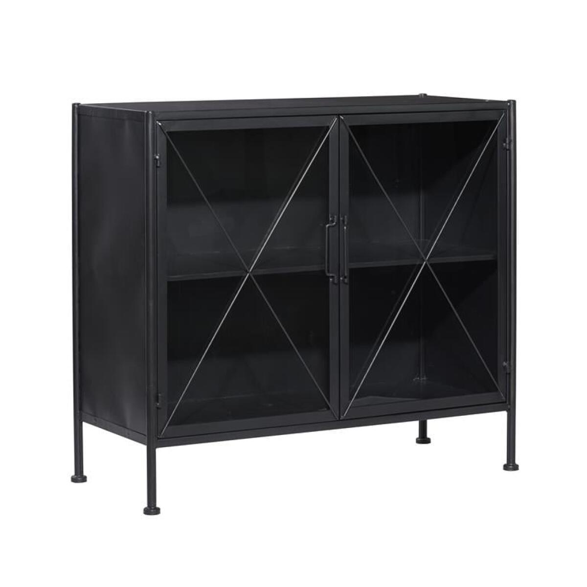 Black Metal Geometric 1 Shelf Cabinet With Glass Front Panels Black Metal Geometric 1 Shelf Cabinet With Glass Front Panels - Image 1